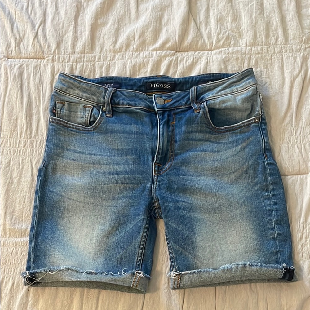 Vigoss Marley Light Blue Cuffed Distressed Denim Mid Rise Shirt